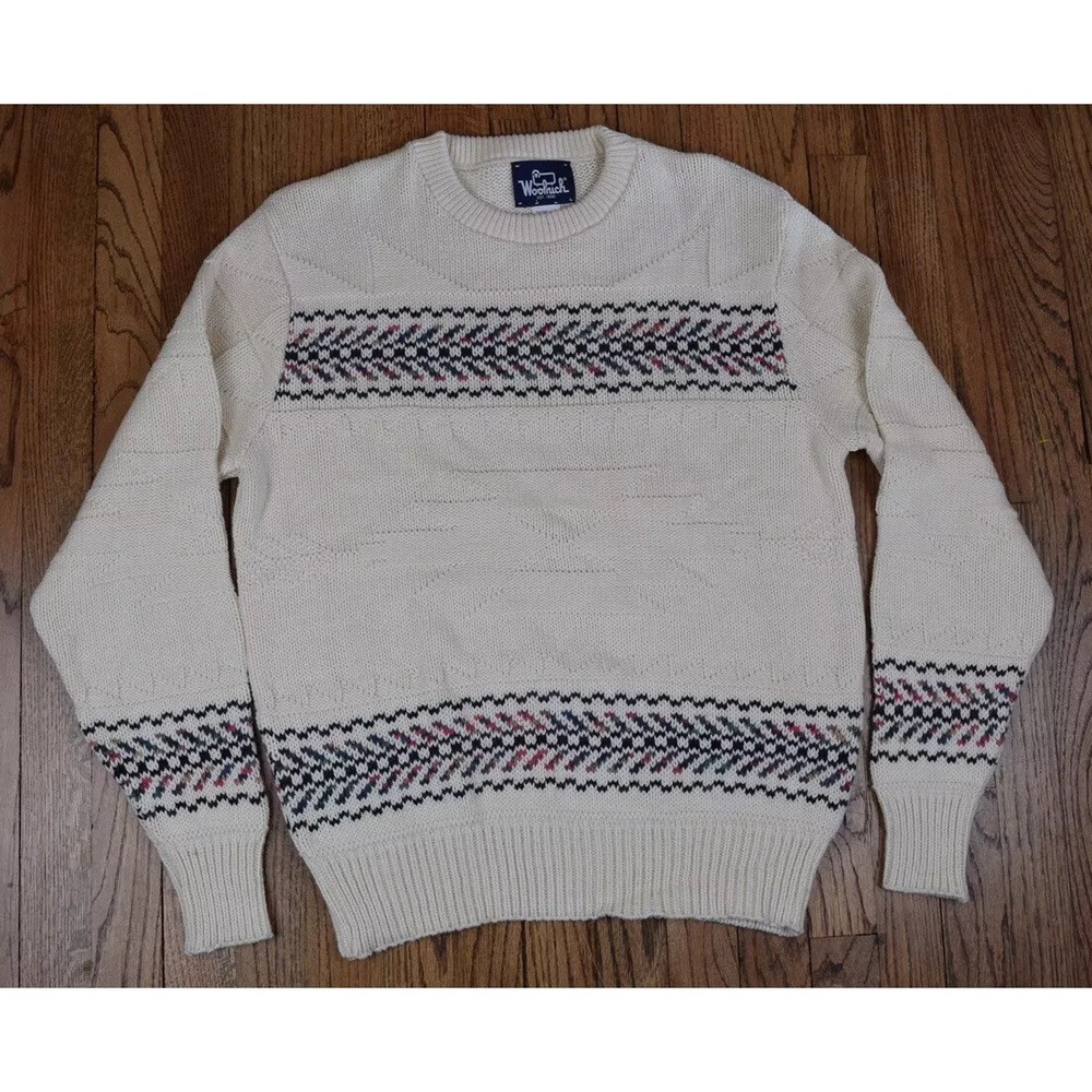 Vintage 90s Woolrich Cable‎ Knit Aztec Tribal Ramie Sweater Men's Size Medium